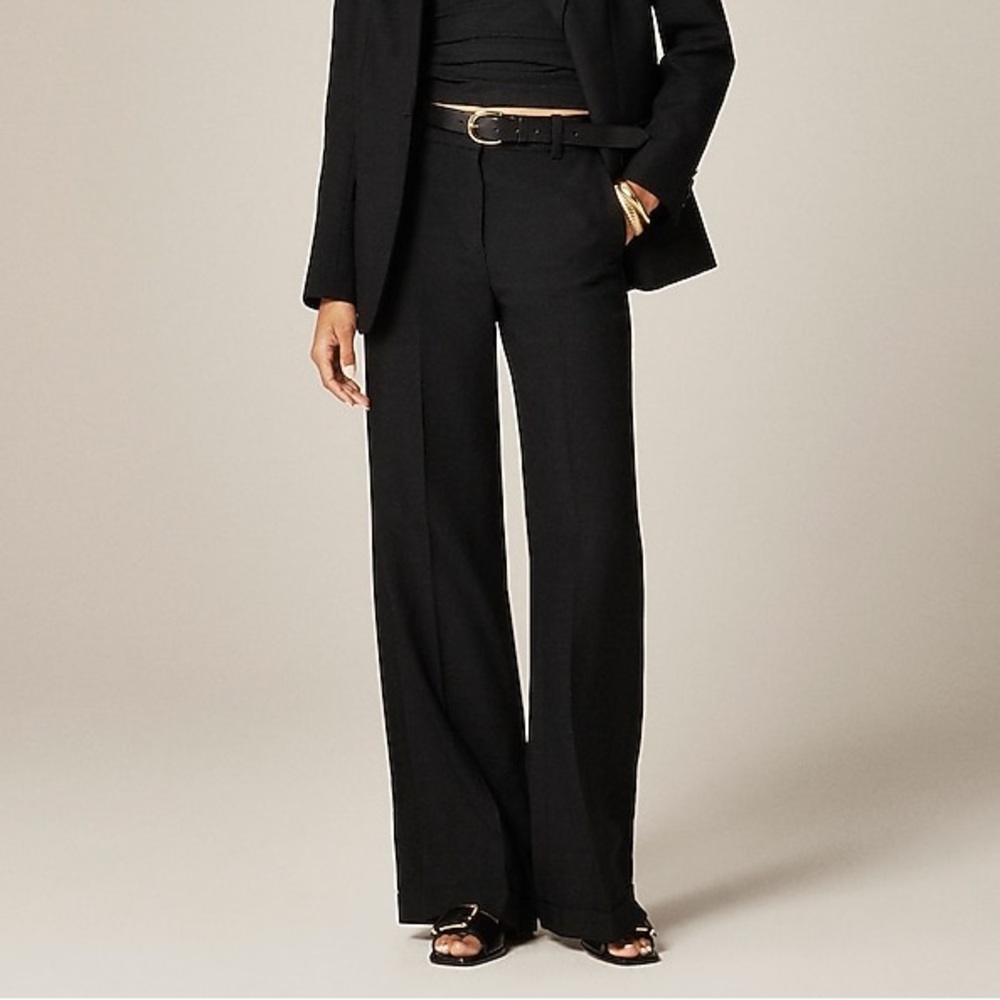 NWT J Crew Wide Leg Trouser in Four Season Stretch Black Size 2 $148 Style CC463